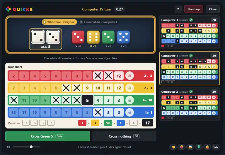 The Quicks board in the middle of a game