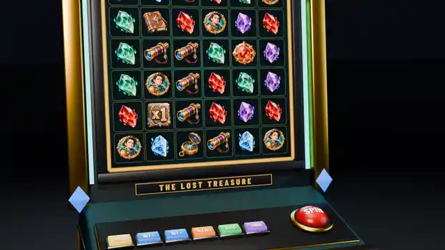 A render of a cabinet's screen showing the 6x6 grid of symbols